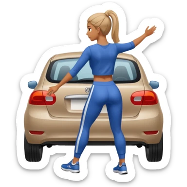 mujer empujando un carro automovil  por la parte trasera sticker