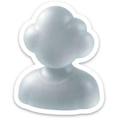 front view, person shoulders up, body and head made of white convex clouds, matte glass style sticker