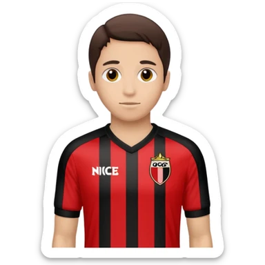 Supporter de L’ogc Nice. Maillot de foot rouge et noir (bandes) logo Kappa. Et logo de L’ogc Nice original. sticker