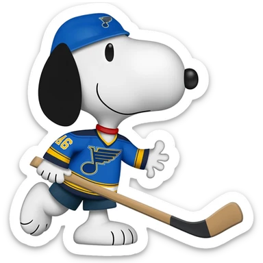 snoopy with a hockey stick wearing a st louis blues jersey sticker