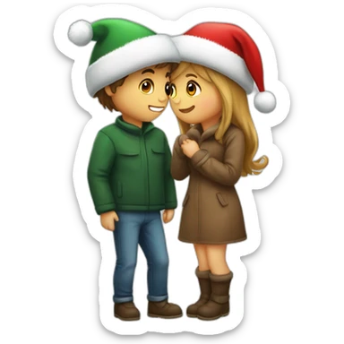 boy and girl kissing with cristmass hat sticker
