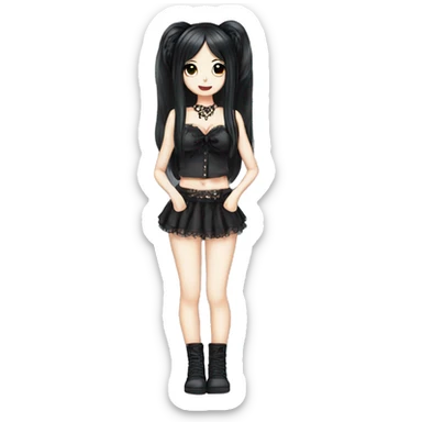 full body hime gyaru girl black hair goth clothes sticker
