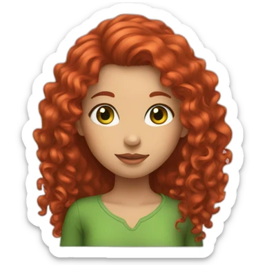 girl with long red curly hair and green eyes sticker