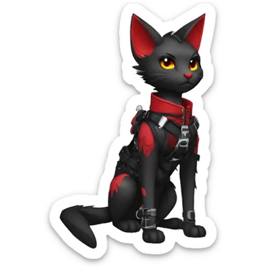 Anthro cool edgy elegant pretty black punk techwear red fantasy nargacuga-bat-cat-Fakemon collar harness warrior full body sticker