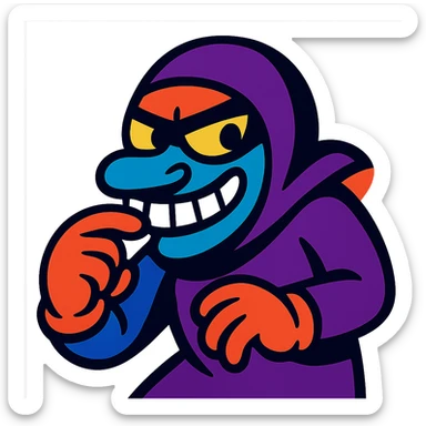 sneaky character biting a finger, colorful and dynamic sticker