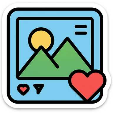 Instagram post icon with a stylized image and like symbol, modern icon style sticker