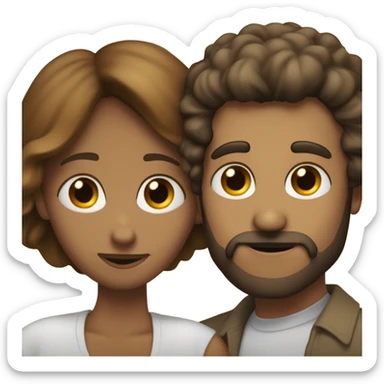 dos personas dándose un beso, un hombre con piel blanca y pelo castaño y una mujer morena con pelo oscuro sticker