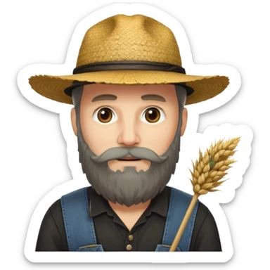 Puritan farmer male middle age with beard black clothes straw hat sticker