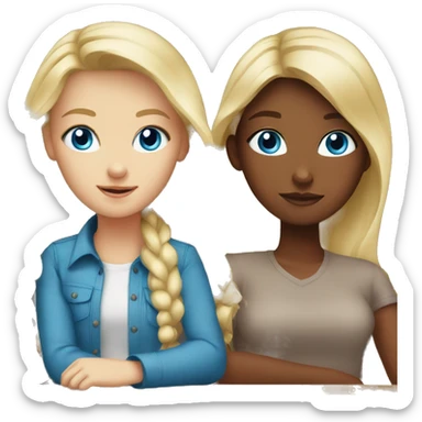 Blonde girl with blue eyes, 2 brown haired girls at a table sticker