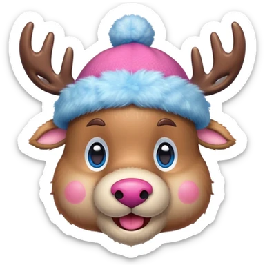 Tony Tony Chopper in cute reindeer form with pink hat and blue nose sticker