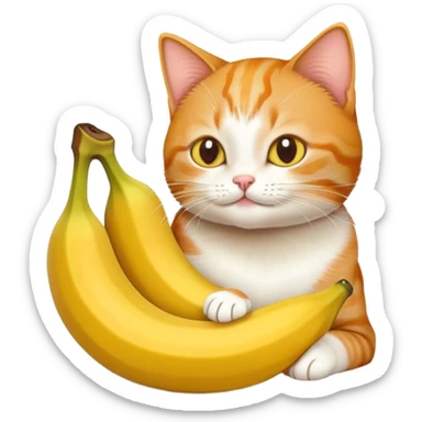 A cat eating a orange banana sticker