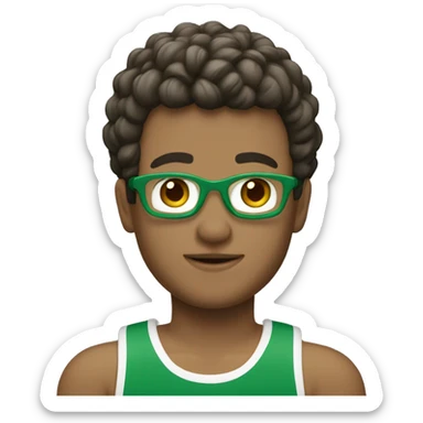 boneco de pele moreno de regata branca e cabelo verde  sticker