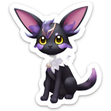 Shiny Cool Punk pastel Black beautiful ethereal fantasy Kawaii Sona Umbreon-Espeon-Litten-Fakemon-cat-animal with edgy bat-wings-ears vtuber model Full Body sticker
