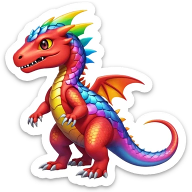 Cute Shiny rainbow iridescent Guilmon-Salandit-Fakémon-hybrid-creature (full body)  sticker