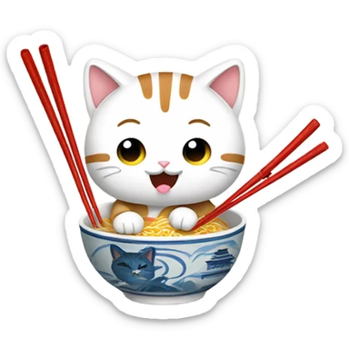 Cat eating a bowl of ramen with chopsticks  sticker
