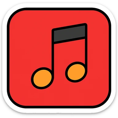 red music note app icon, flat design, bold red, music note symbol, minimal sticker