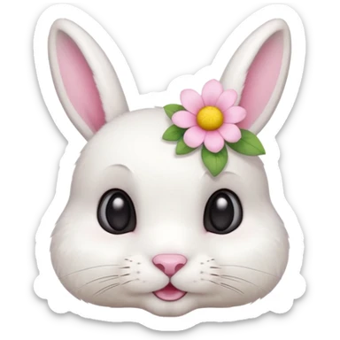 a cute white short haired rabbit head with a light yellow flower on its ears sticker