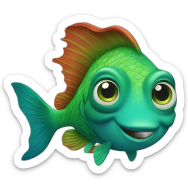 green fish with blue eyes and curly redhair sticker