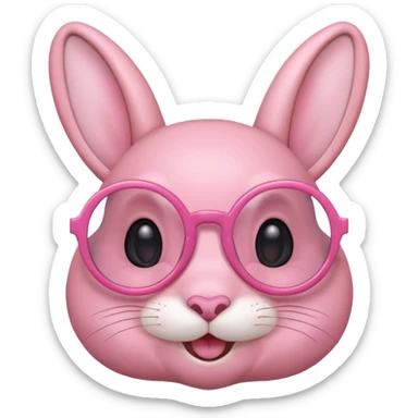 Pink bunny with big circular glasses, smiling, half body sticker