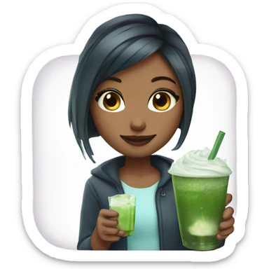 Pretty girl holding a glass cup of iced matcha  sticker