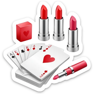 emoji of playing cards with illustrations of lipstick, serum and hand cream on them
 sticker