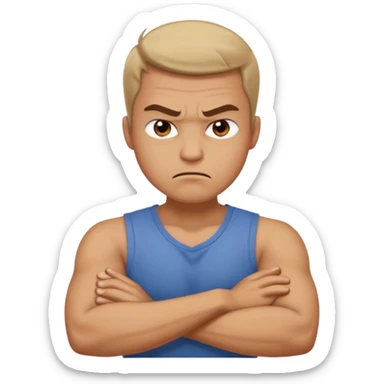 arms crossed holding neck angry guy sticker