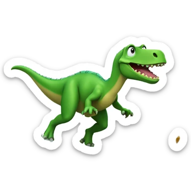Green excited dinosaur surfing sticker