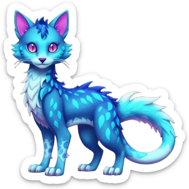 Kawaii dark edgy colorful vibrant neon glowing fantasy feline-vernid-sergal-fursona animal creature with a tufted tail full body with intricate markings  sticker