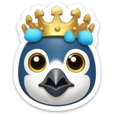 kawaï blue pudgy penguin wearing a golden crown sticker