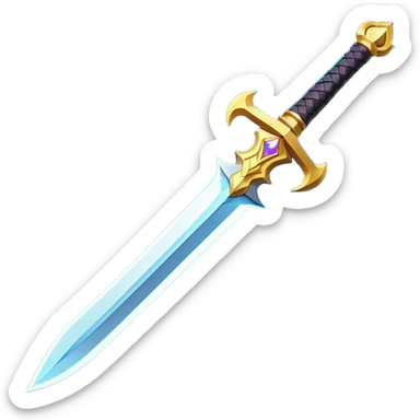 Clash of Clans aesthetic: Cinematic Playful 3D Isometric Sword Emoji, rendered in a 3D vector-style similar to standard emojis with minimal shading and bold, simplified shapes. A compact, distinct form with signature details, softly glowing with a fantasy RPG magic charm. Simplified yet unmistakably iconic, highly detailed and consistent, glowing with a soft radiance and high shine. Stylized with a touch of heroic grandeur and a soft glowing outline, capturing the essence of a beloved gaming relic with a friendly, playful manner! sticker