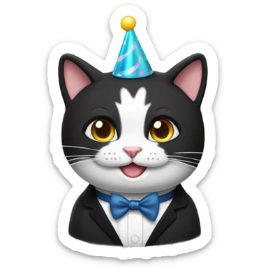 happy tuxedo cat birthday sticker