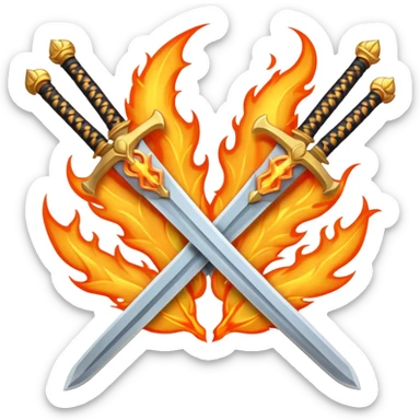 Fully golden on fire two royal swords crossed sticker