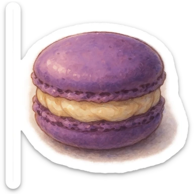 purple macaron with creamy filling, soft painterly look, magical and appetizing, ghibli style sticker
