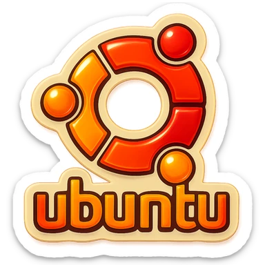 Ubuntu logo, sticker style, playful, bold colors, tech branding sticker