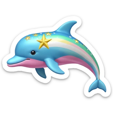 Blue, green, Yellow and pink streaked stuffed Dolphin with silver stars on it sticker