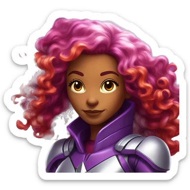 dc comics starfire glowing red curly long  hair, purple and silver spacesuit with no helmet   sticker