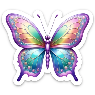 Pastel sparkly glittery iridescent rainbow transparent butterfly with detailed intricate patterns sticker