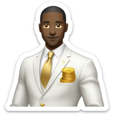 Posh-black-man-with-white-suit-holding-golden-coins sticker