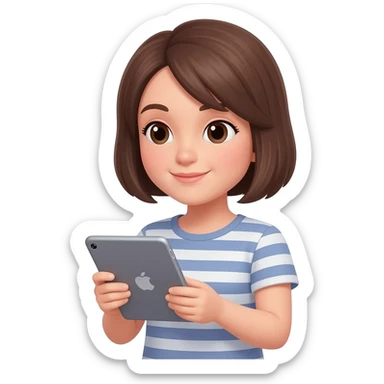 Brune aux cheveux court qui prend son temps avec son iPad sticker