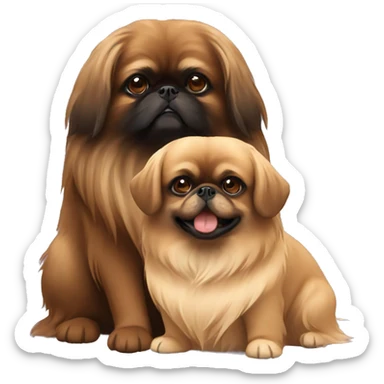 brown pekingese with girl sticker