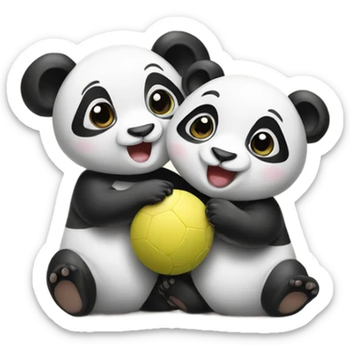 Two baby pandas playing with a ball sticker