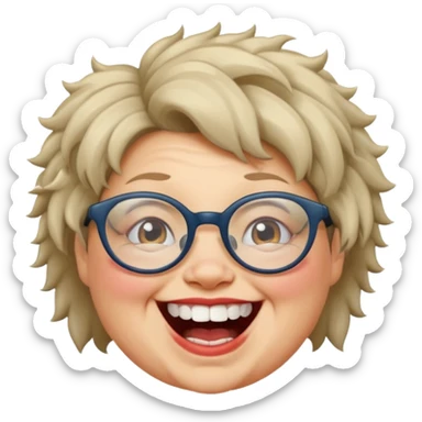 short fat lady with glasses ,crooked teeth and crazt hair sticker