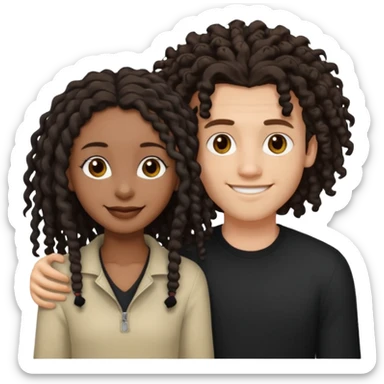 Creamy white boyfriend with medium curly dark brown hair with a dark black girlfriend with shoulder length thin curly dreadlocks sticker