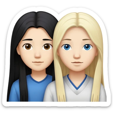 Asian girl with long black hair and brown eyes and white boy with blonde hair and blue eyes couple sticker