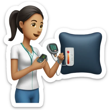 a woman measuring her blood pressure sticker