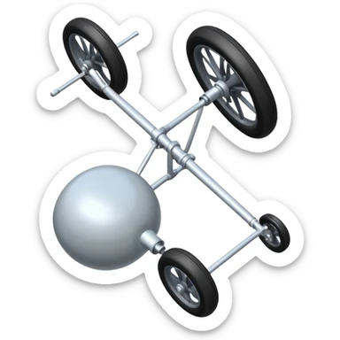 The aircraft's landing gear is one inflated, plump wheel with a strut, black in color, cartoon-style, isometric sticker