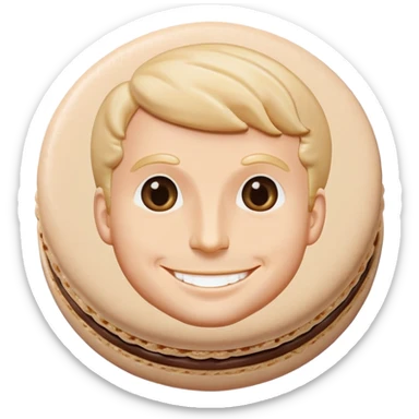 macaron pastry with the face of Macron, smiling expression sticker