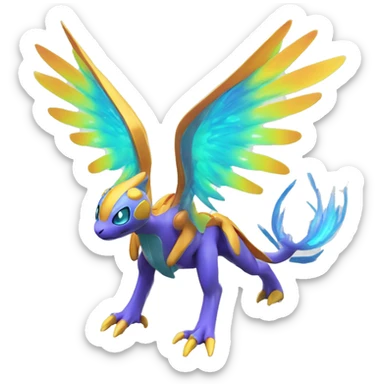Colorful Celestial Neon Colors Vibrant Colors Flying Futuristic Fakémon-Legendary-Pokémon-Creature Full Body sticker