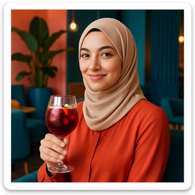 A woman with a hijab holding a glass of sangria sticker
