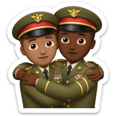 dos soldados dando es un abrazo de solidaridad de fraternidad sticker